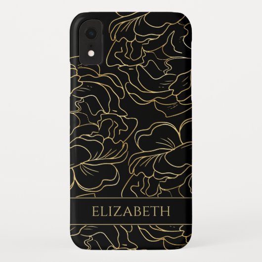 Black Gold Floral Personalisiert Case-Mate iPhone Hülle (Rückseite)