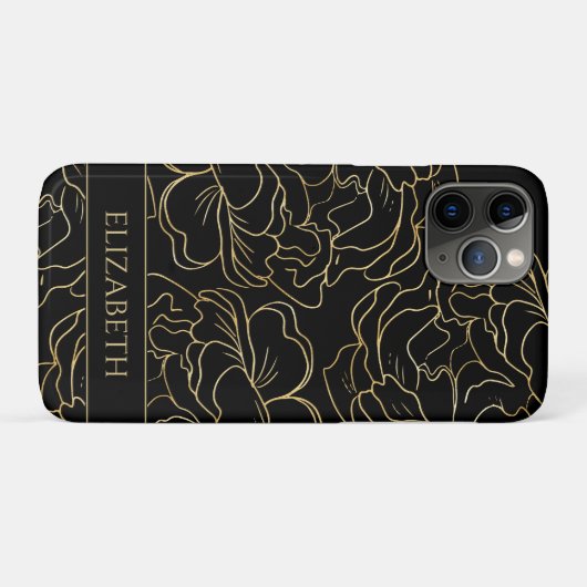 Black Gold Floral Personalisiert Case-Mate iPhone Hülle (Rückseite (Horizontal))