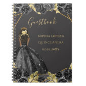Black Gold Floral Princess Quinceanera Gästebuch Notizblock (Vorderseite)