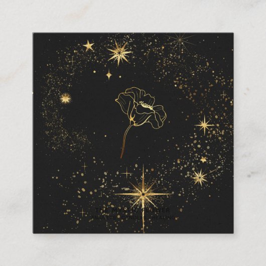 *~* Black Gold Floral Stars Mystische Blume Quadratische Visitenkarte (Vorderseite)