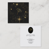 *~* Black Gold Floral Stars Mystische Blume Quadratische Visitenkarte (Vorne/Hinten)