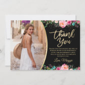 Black Gold Floral Surprise Retirement Party Foto Dankeskarte (Vorderseite)