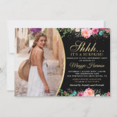 Black Gold Floral Surprise Retirement Party Foto Einladung (Vorderseite)