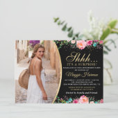 Black Gold Floral Surprise Retirement Party Foto Einladung (Stehend Vorderseite)