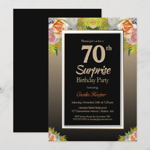 Black Gold Floral Überraschung 70. Geburtstagspart Einladung