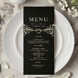 Black Gold Floral Wedding Card Menükarte
