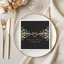 Black Gold Floral Wedding Cocktail Napkins Serviette