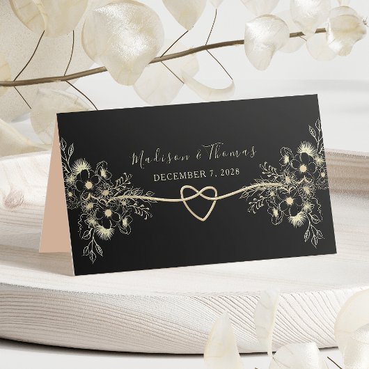 Black Gold Floral Wedding Platzkarte