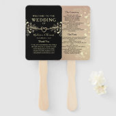 Black Gold Floral Wedding Program Fan Fächer (Vorne und Hinten)