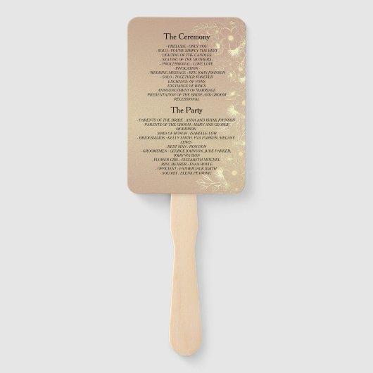 Black Gold Floral Wedding Program Fan Fächer (Rückseite)