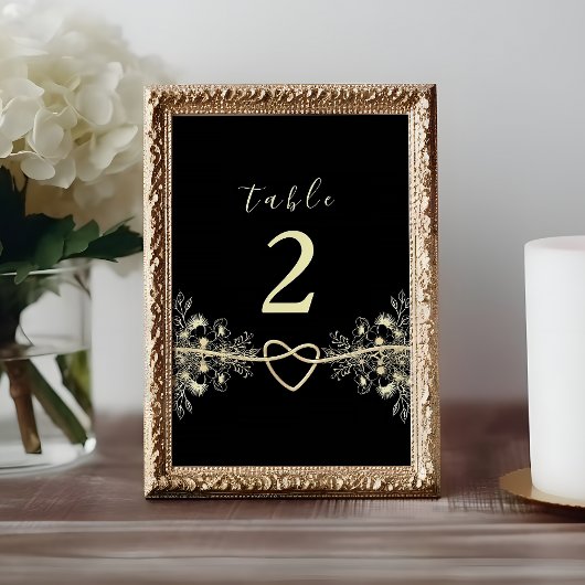Black Gold Floral Wedding Tischnummer