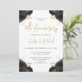 Black Gold Floral White 50th Anniversary Einladung (Stehend Vorderseite)