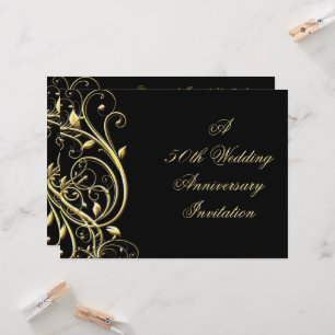 Black Gold Flourish 50. Jubiläum Einladung