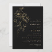 Black, Gold Flowers Classic Modern Wedding Einladung (Vorderseite)