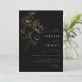 Black, Gold Flowers Classic Modern Wedding Einladung (Stehend Vorderseite)