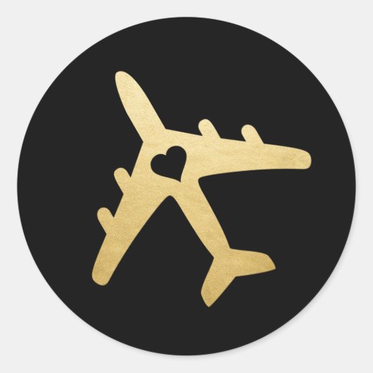 Black Gold Flugzeug Herzreisen Thema Gefallen Runder Aufkleber (Vorderseite)