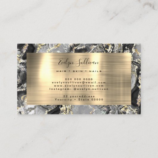 Black Gold Fluid Marble Business Card Visitenkarte (Rückseite)