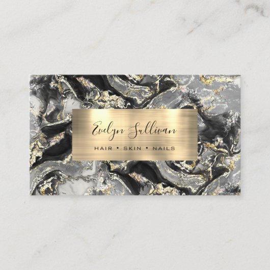 Black Gold Fluid Marble Business Card Visitenkarte (Vorderseite)