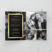 Black Gold Fluid Tinte QR Code Foto Collage Weddin Einladung (Innenseite)