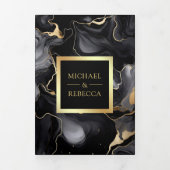 Black Gold Fluid Tinte QR Code Hochzeit Dreifach Gefaltete Einladung (Cover)