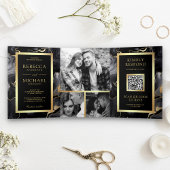Black Gold Fluid Tinte QR Code Hochzeit Dreifach Gefaltete Einladung