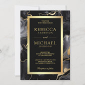 Black Gold Fluid Tinte QR Code Hochzeit Einladung (Vorderseite)