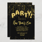 Black & Gold Foil Balloons New Year's Eve Party Einladung (Vorne/Hinten)