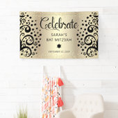 Black Gold Foil Bat Mitzvah Tree of Life Script Banner (Insitu)