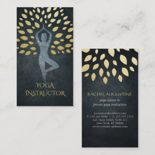 Black & Gold Foil Blätter mit Yoga Meditation Pose Visitenkarte