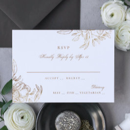 Black Gold Foil Bloral Hand Drawn Elegante Hochzei RSVP Karte