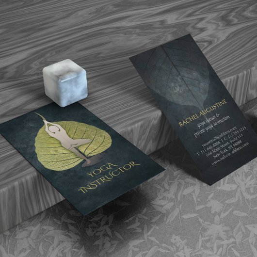 Black & Gold Foil Bodhi Leaf mit Yoga Meditation Visitenkarte