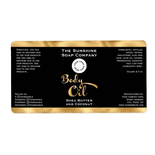 Black & Gold Foil Body Oil Flasche Etikett mit Log (Vorne)