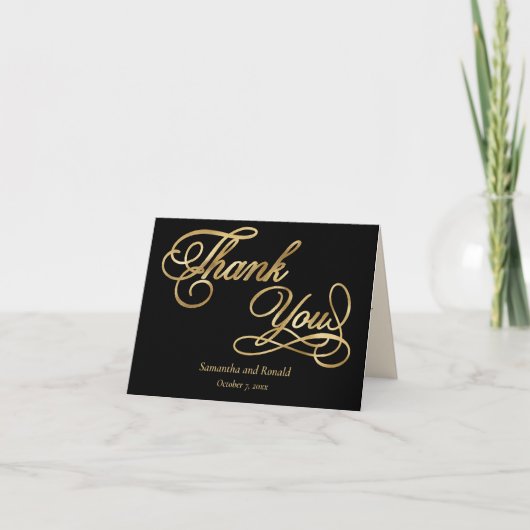Black Gold Foil Calligraphie Formal Danke Karte (Vorderseite)