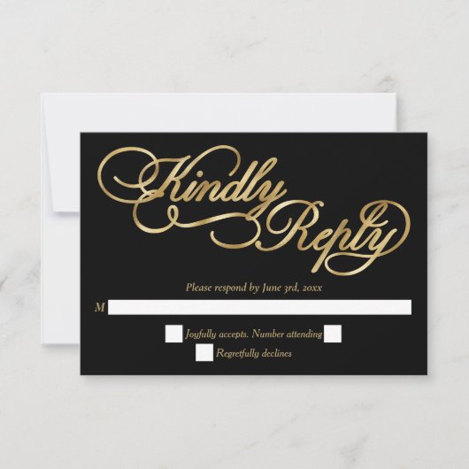Black & Gold Foil Calligraphy Formal Wedding RSVP Karte (Vorderseite)