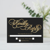 Black & Gold Foil Calligraphy Formal Wedding RSVP Karte (Stehend Vorderseite)