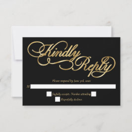 Black & Gold Foil Calligraphy Formal Wedding RSVP Karte