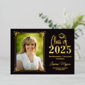 Black Gold FOIL Class 2025 Foto Abschluss Folieneinladung (Stehend vorne)