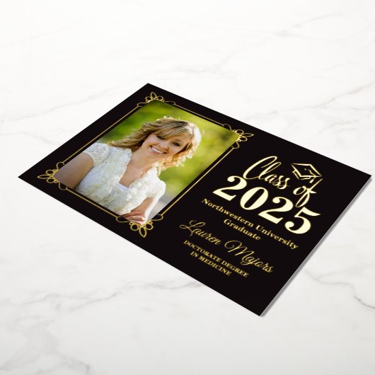 Black Gold FOIL Class 2025 Foto Abschluss Folieneinladung (Gedreht)