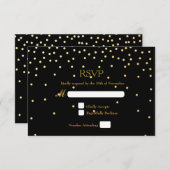 Black & Gold Foil Confetti Dots Wedding RSVP Card (Vorne/Hinten)