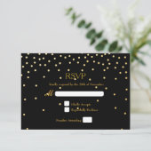Black & Gold Foil Confetti Dots Wedding RSVP Card Karte (Stehend Vorderseite)