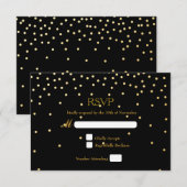 Black & Gold Foil Confetti Dots Wedding RSVP Card Karte (Vorne/Hinten)