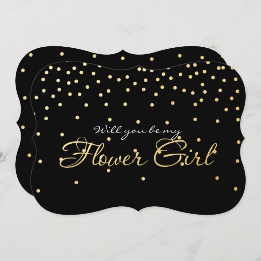 Black Gold Foil Confetti FLOWER MIRL Card Einladung (Vorne/Hinten)