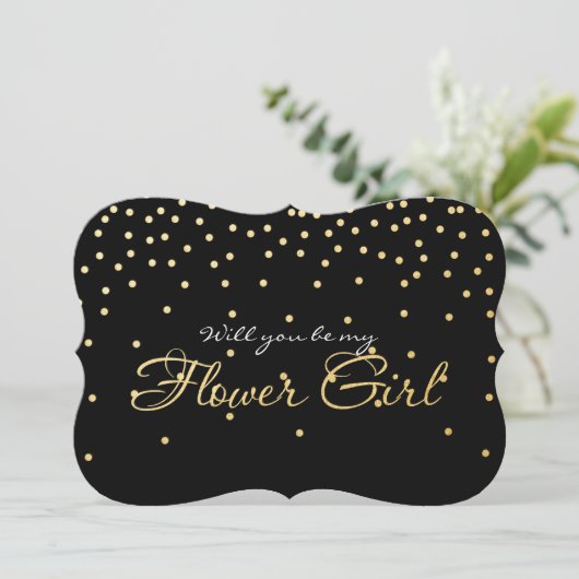Black Gold Foil Confetti FLOWER MIRL Card Einladung (Stehend Vorderseite)