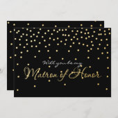 Black Gold Foil Confetti MATRON EONOR Card Einladung (Vorne/Hinten)