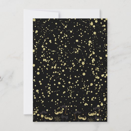 Black & Gold Foil Confetti Silvester Party Einladung (Rückseite)