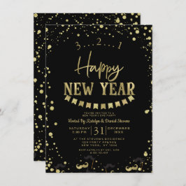 Black & Gold Foil Confetti Silvester Party Einladung