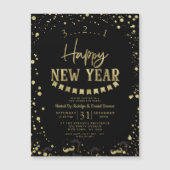 Black & Gold Foil Confetti Silvester Party Magnetkarte (Vorderseite)