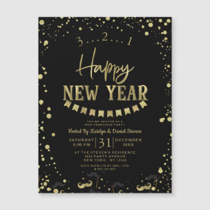 Black & Gold Foil Confetti Silvester Party Magnetkarte