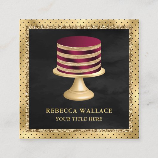 Black Gold Foil Custom Burgundy Kuchen Bäckerei Quadratische Visitenkarte (Vorderseite)