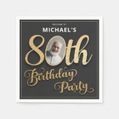 Black Gold Foil Custom Photo 80th Birthday Serviette (Vorderseite)